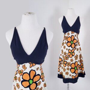 FREE W PURCHASE Floral cotton dress halter flower power 1970s y2k